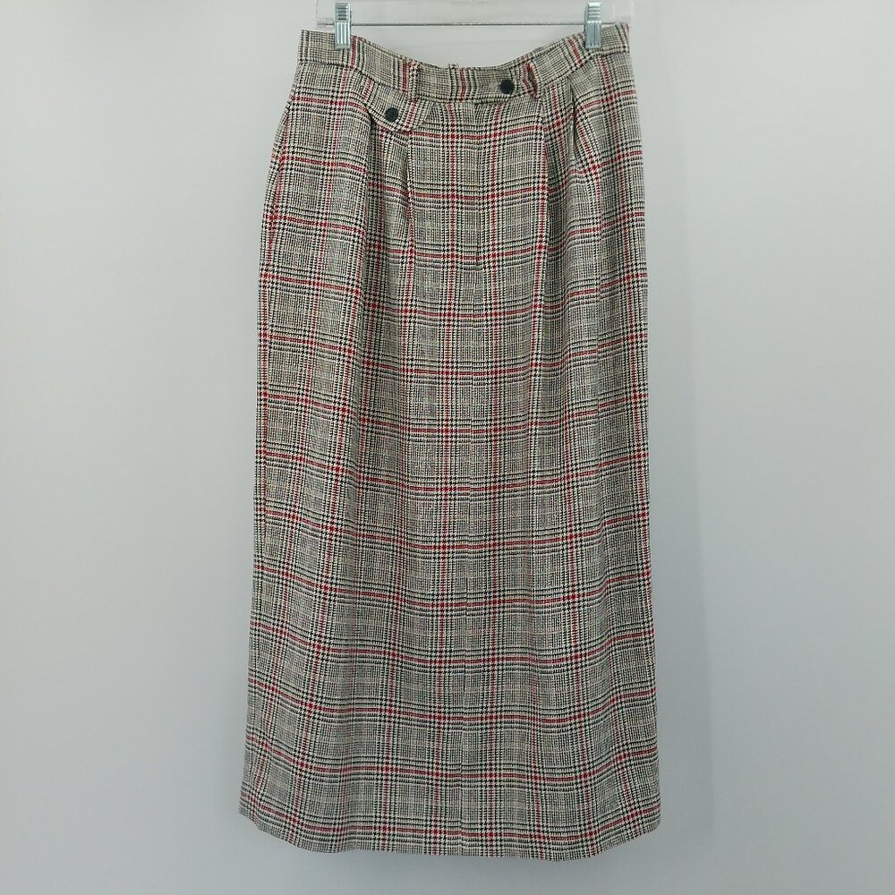 Vtg Four Hundred Maxi Pencil Skirt Size 14 Houndstooth Plaid Silk Blend Tailored